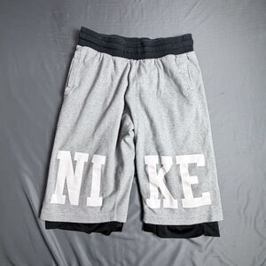 NIKE Men's Small Reversible Basketball Shorts Gray Black Spellout Court NBA